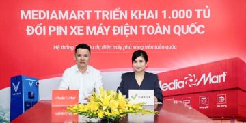 Tủ đổi pin xe máy điện V-Green lắp đặt tại hệ thống siêu thị MediaMart trên toàn quốc