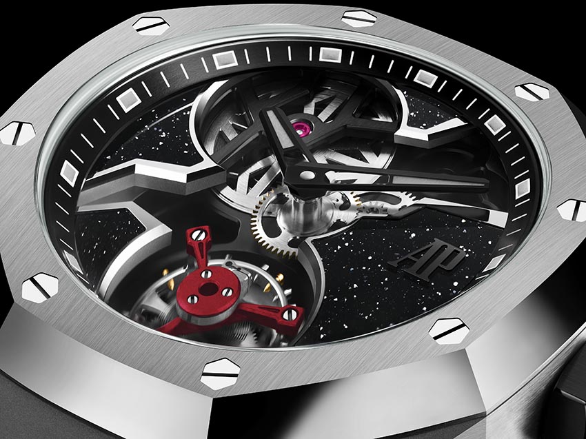 Mẫu Royal Oak Concept Flying Tourbillon phiên bản giới hạn của Audemars Piguet hợp tác cùng Yoon và Verbal từ AMBUSH với mặt số aventurine đen và flying tourbillon đỏ nổi bật - 3
