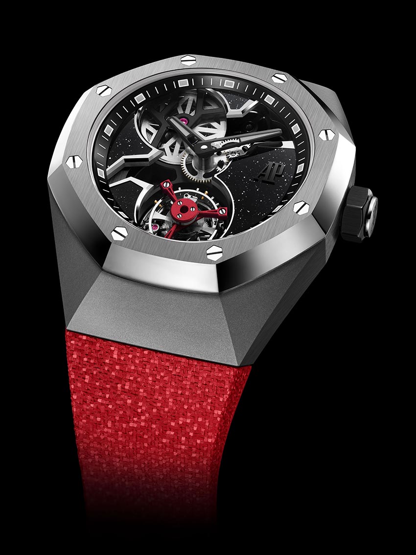 Mẫu Royal Oak Concept Flying Tourbillon phiên bản giới hạn của Audemars Piguet hợp tác cùng Yoon và Verbal từ AMBUSH với mặt số aventurine đen và flying tourbillon đỏ nổi bật - 4