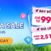 Giao diện chương trình Trip.com 5.5 Mega Sale với ưu đãi vé máy bay quốc tế từ 999K.