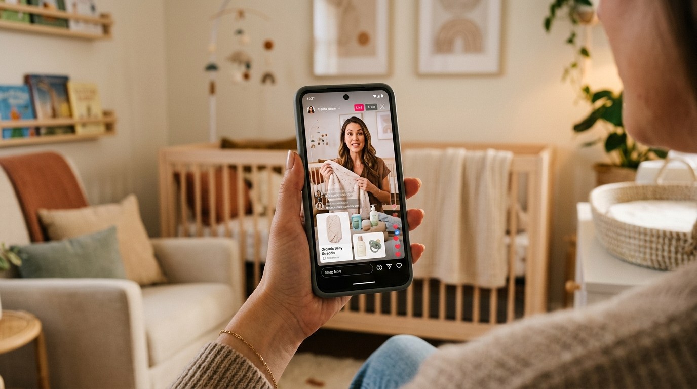 Mua sắm mẹ và bé qua livestream trên điện thoại — xu hướng shoppertainment